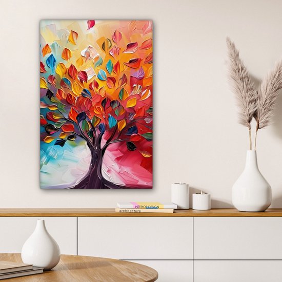 Peinture sur toile 60x90 cm - Décoration murale Arbre - Arbre de vie - Coloré - Abstrait - Décoration murale murale salon - Décoration chambre - Accessoires de chambre - Peintures