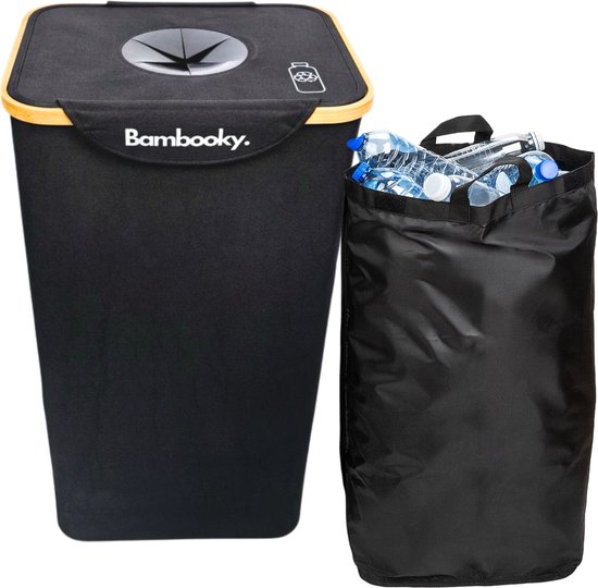 Foto: Bambooky afvalscheiding recycle afvalbak 100l statiegeld container lege flessen new model 2024 prullenbakken