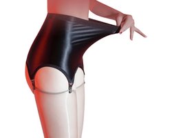 Hoge Taille Jarretel Short voor Panty - Latex - One Size - Dames - Korte Broek - Sexy - Kousen - Zwart