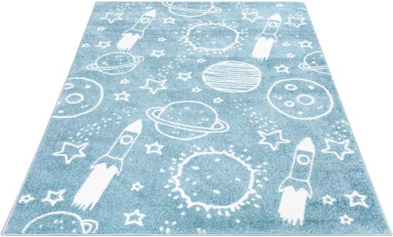 Tapis enfant Koho Rockets & Planets Tapis Blauw - 120x170cm - Chambre d'enfant - Chambre de bébé - Bébé - Kids - Garçons et Filles - Enfants