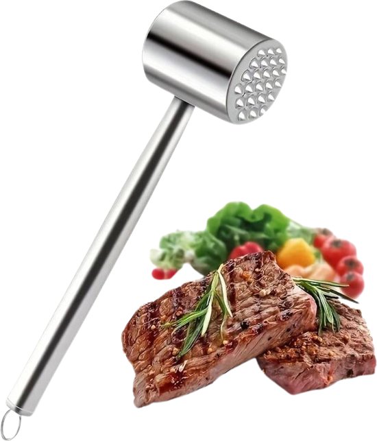 Maillet à Viande En Bois De Hêtre Et Aluminium - Double Face Pour Attendrir Steak, Poulet Facilement | 32 Clous, Manche Anti-humidité - 8