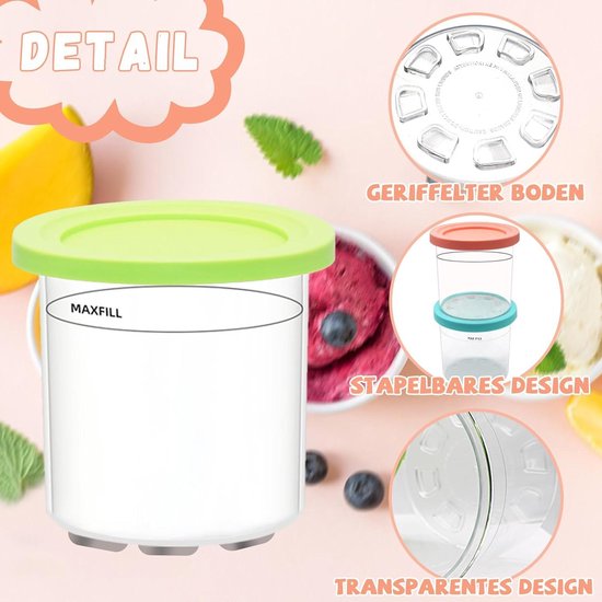 Ninja Creami Reservoir voor Ninja CREAMi Deluxe ijsmachine NC300EU Ninja Creami houder, accessoires, 4 bekers met deksel en lepel