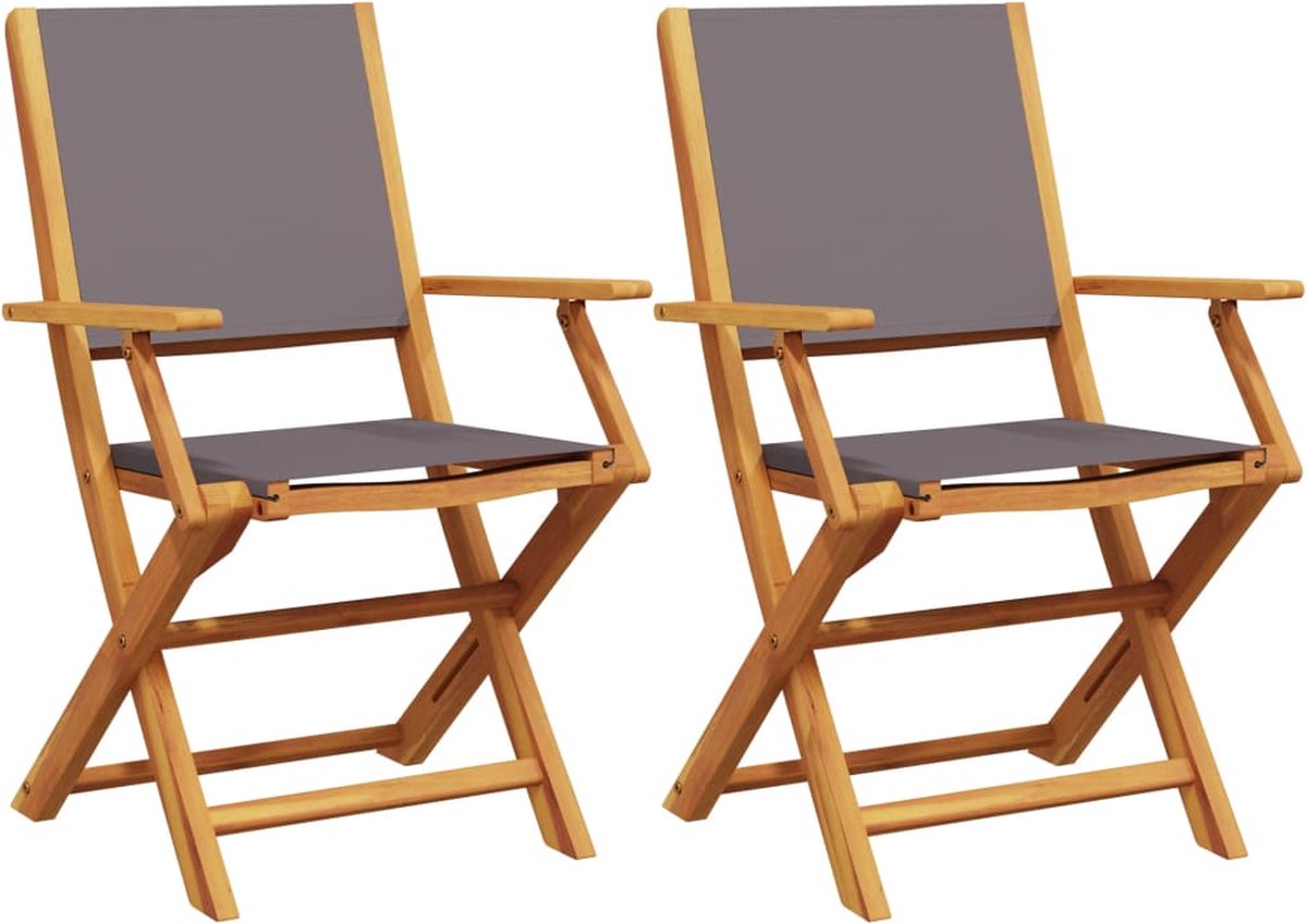 VidaXL Tuinstoelen 2 st inklapbaar acaciahout en stof antracietkleurig