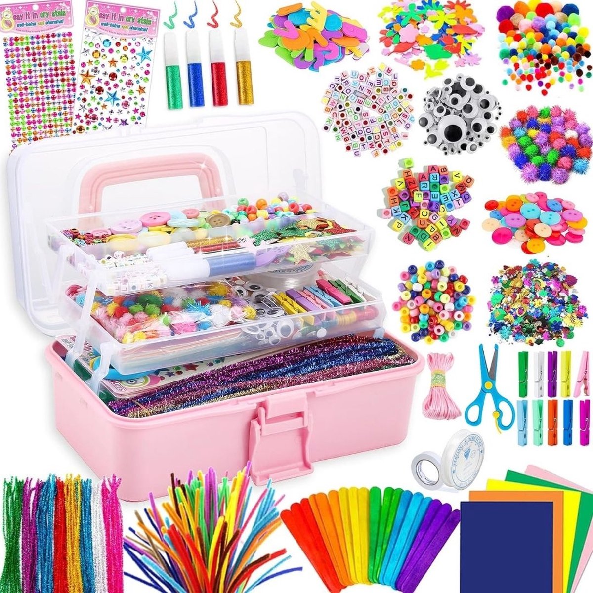 Knutselkoffer - Knutseldoos 2000+ Stukken – Tekenkoffer - Knutselpakket - Creatief Speelgoed - Knutselset - Knutselbox - Knutselen Meisjes & Jongens - Knutselen voor kinderen – Knutsel Koffer - Knutselkist