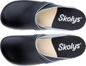 Zwarte Skolys klompen met leren band en houten zool.