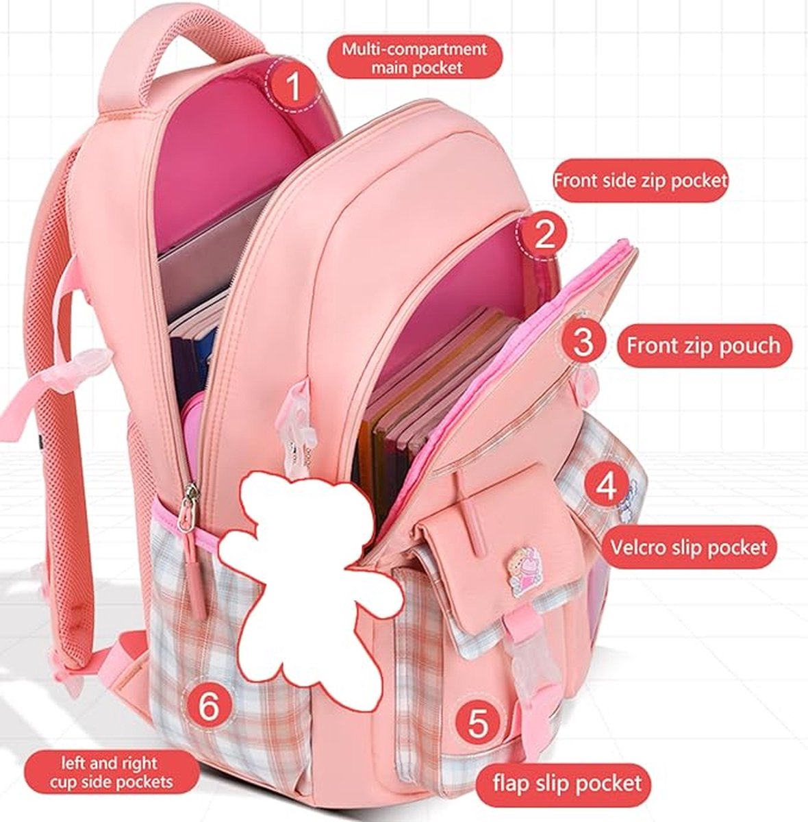 Tanou Schooltas voor meisjes, basisschool, 20 liter, rugzak voor meisjes, Kawaii schooltas met hanger, lichte schooltas voor meisjes, basisschool, nylon, voor kinderen van 7 tot 14 jaar, Blauw