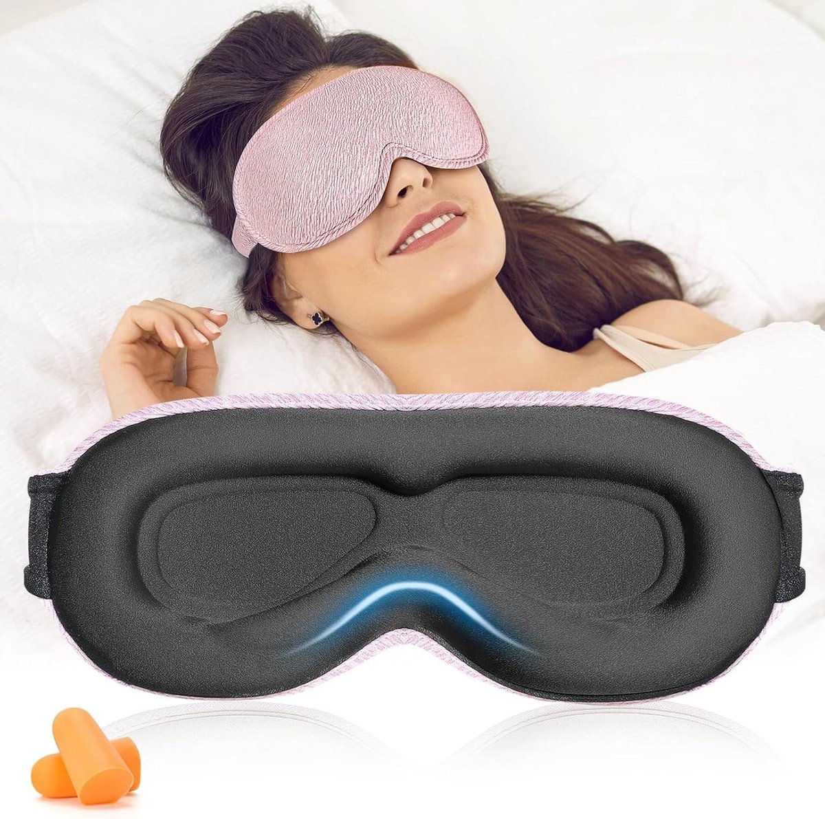 3D-oogmasker voor heren en vrouwen - slaapmasker voor drukontlasting - 100% lichtblokkerende slaapbril - verstelbare elastische band - roze