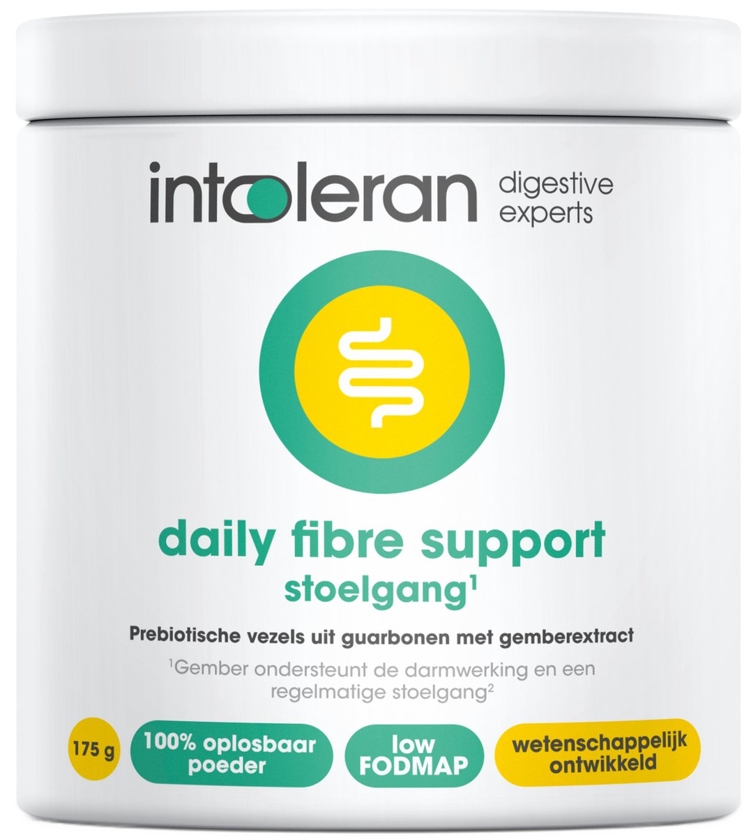 Goedkoopste Intoleran Daily Fibre Support - 175 gram Guarboon en Gemberextract | Ter aanvulling dagelijkse vezelinname en ondersteunt de darmwerking | regelmatige stoelgang | Smaakloos | 100 oplosbaar | Low FODMAP | FODMAP Diëet
