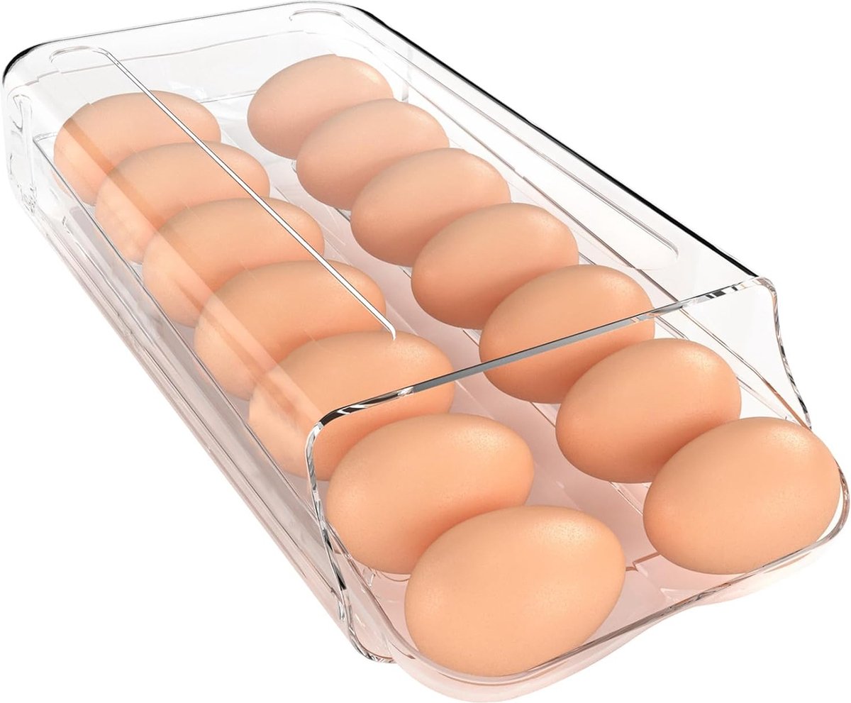 Eierhouder voor koelkast automatische eiercontainer voor koelkast doorzichtige plastic eierdispenser stapelbare eierorganizer met snel verwijderbare binnenbak voor organisator