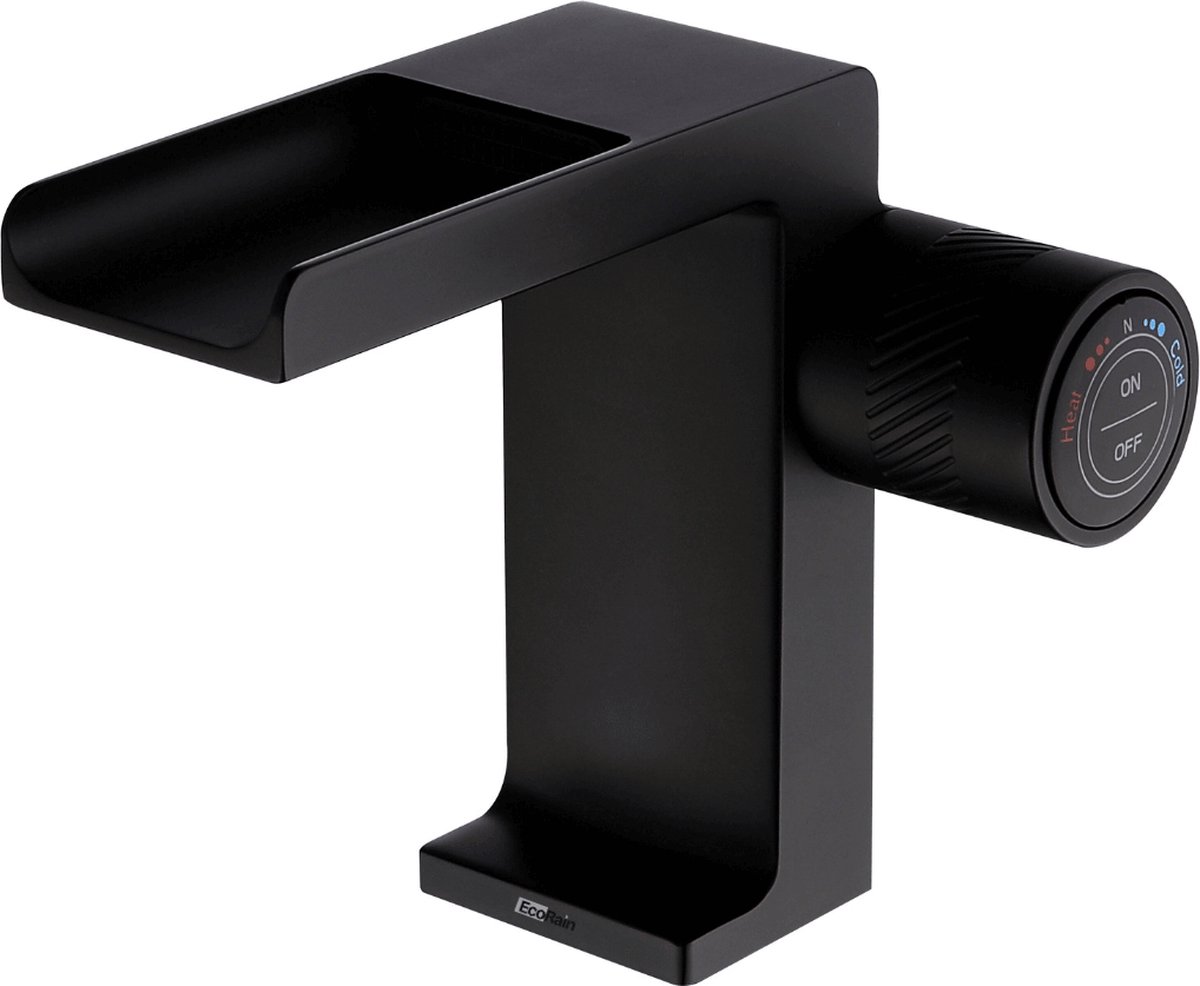 EcoRain© 30% Waterbesparende Wastafelkraan met Waterval George - van Messing en Keramische schijven - Universele Aansluiting - Anti-Kras Coating - 5 Jaar Garantie - Zwart