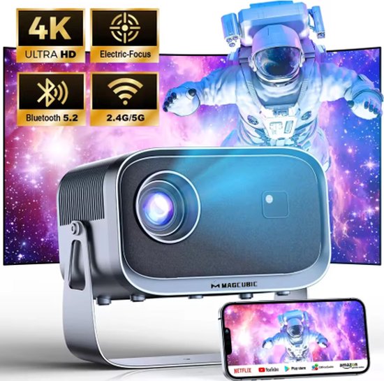 Draagbare 4K Smart Beamer - Bluetooth 5.0 - Wifi 6 - Android 11 - Airplay - Mini Projector voor Home Cinema - Magcubic