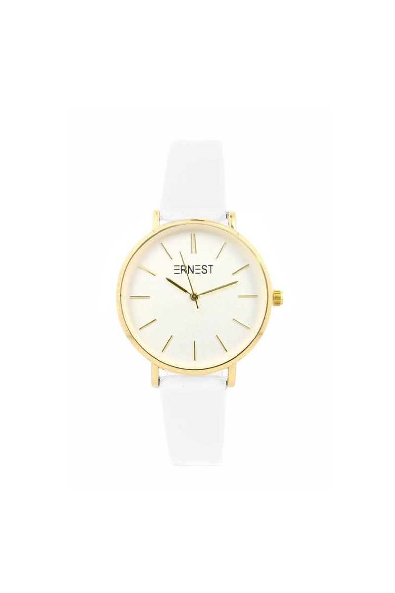 Horloge Rond Wit Goud - Ernest - Nikkelvrij - Roestvrijstaal (RVS) - Inclusief Batterij - Dames