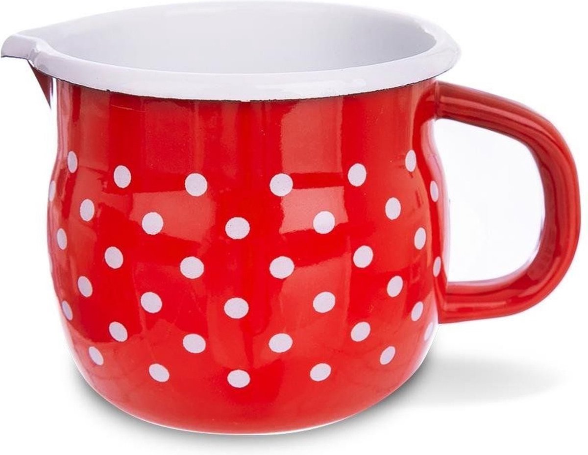 Mok Geëmailleerde Rood met Stippen TECKA 800 ml - Koffiemok - Theebeker - Koffie - Beker