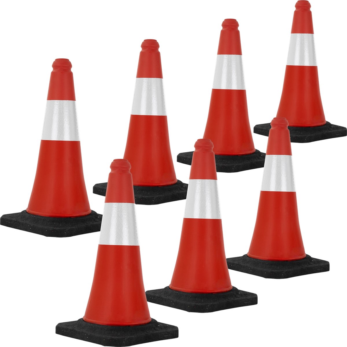 Set van 7 verkeerskegels verkeerskegel pylon verzwaard 51cm rood/wit met zware voet