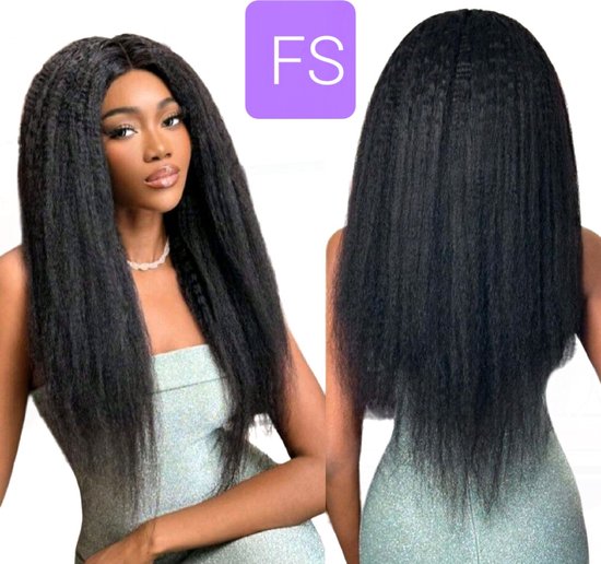 Frazimashop- Perruques brésiliennes Remy pour femmes – Perruques 100 % hair humains lisses et crépus de 45,7 cm – Perruque avec fermeture en dentelle 4 x 4