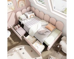 Sweiko Gestoffeerd bed Eenpersoonsbed Opbergbed met Lades Fluwelen slaapbank 90x190cm Jeugdbed en volwassen bed met Vlak noedelsframe, Roze (zonder matras)