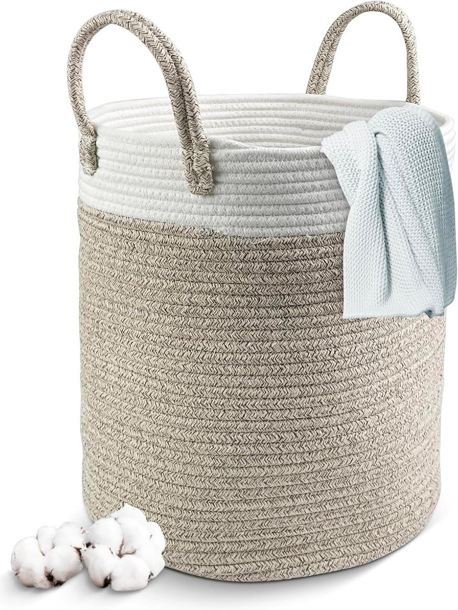 Goedkoopste Wasmand 38 liter - Grote opbergmand - Handgemaakt van katoen - Waskamer woonkamer kinderkamer wasmand
