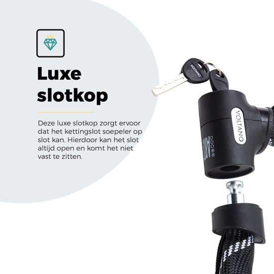 Voltano ART2 Kettingslot Met Luxe Slotkop - Zwart - 120 CM - ART 2 Slot Goedgekeurd Voor De Fietsverzekering van Voltano — afbeelding 2