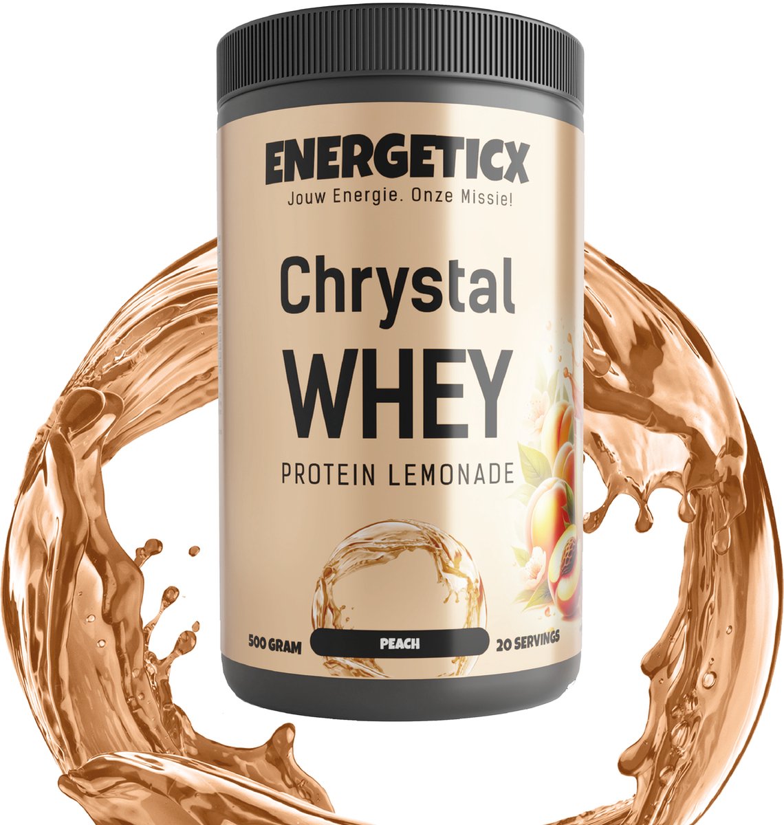 ChrystalWhey Clear Isolate Perzik - Proteine Limonade - Eiwit Poeder - Eiwitshakes - Whey-Isolaat - Proteine poeder - Suikervrij/Vetvrij - 500 gr / 20 shakes