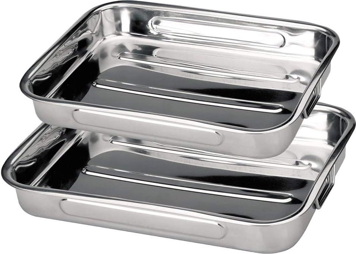 Ovenschaal met Handgrepen Roestvrij Staal Lasagne Pan Set van 2