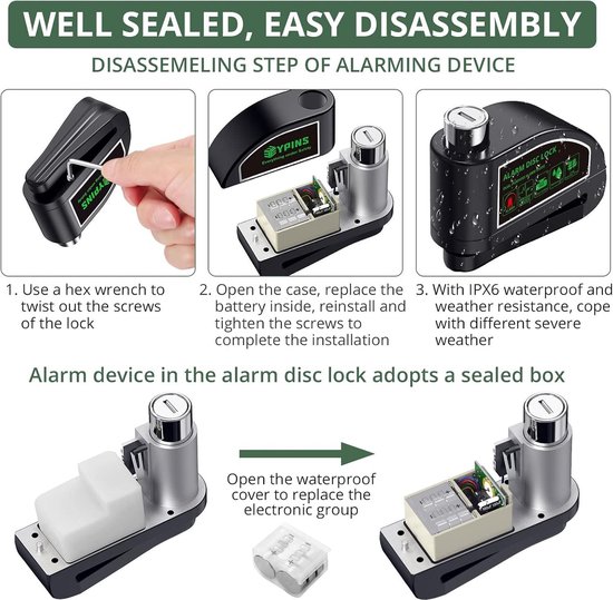 Alarm Remschijf Bike Lock Cyclus Hangslot - Motorfiets Motor Kettingslot - Beveiliging Scooter - 1.2 m - Fiets. chain lock van ALA — afbeelding 5