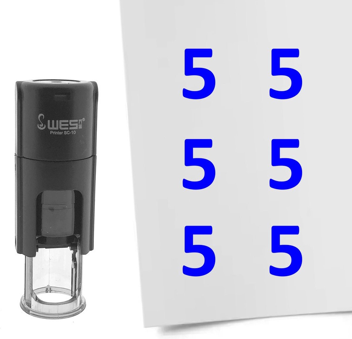 CombiCraft Stempel Getal 5 10mm rond blauwe inkt per 1 stuk