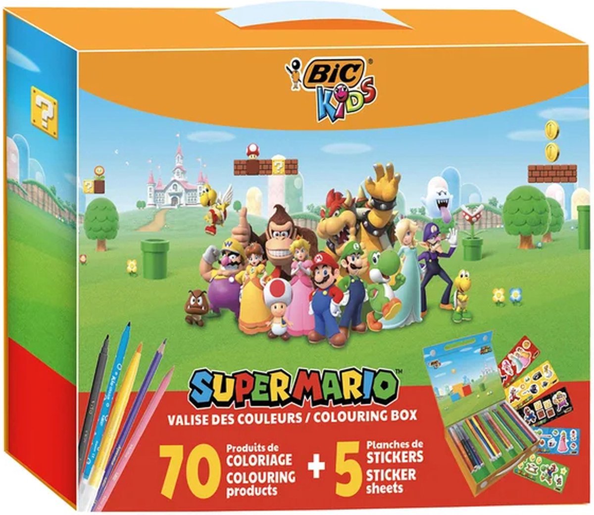 BIC Kids Super Mario Kleurdoos - met Kleurpotloden - Visaquarelle - Aquarelpotloden - Viltstiften en Stickers - Verschillende Kleuren - Herbruikbare Doos van 70 Stuks met 5 Stickervellen — afbeelding 9