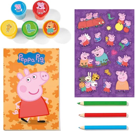Peppa Pig knutselset met 5 stempels, sticker vel, en 3 potloden.