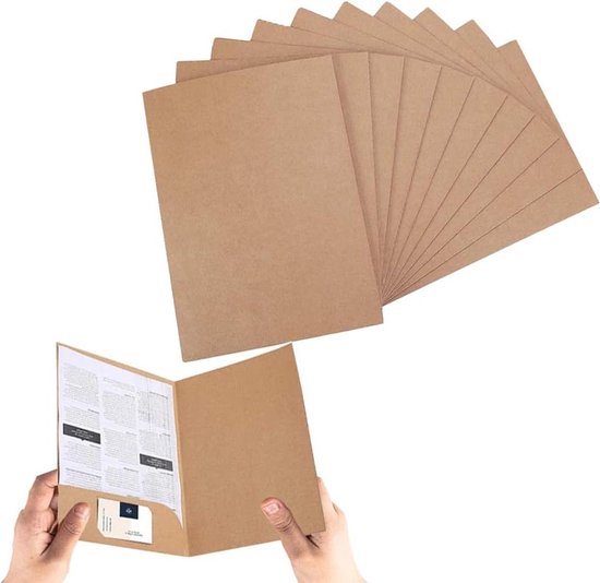 Presentatiemap A4 van 350 g/m² kraftpapier, documentenmap A4, map met vakken, papieren documentenmap, verzamelmap voor kantoor, conferentie, zaken, 310 x 220 mm (12, wit