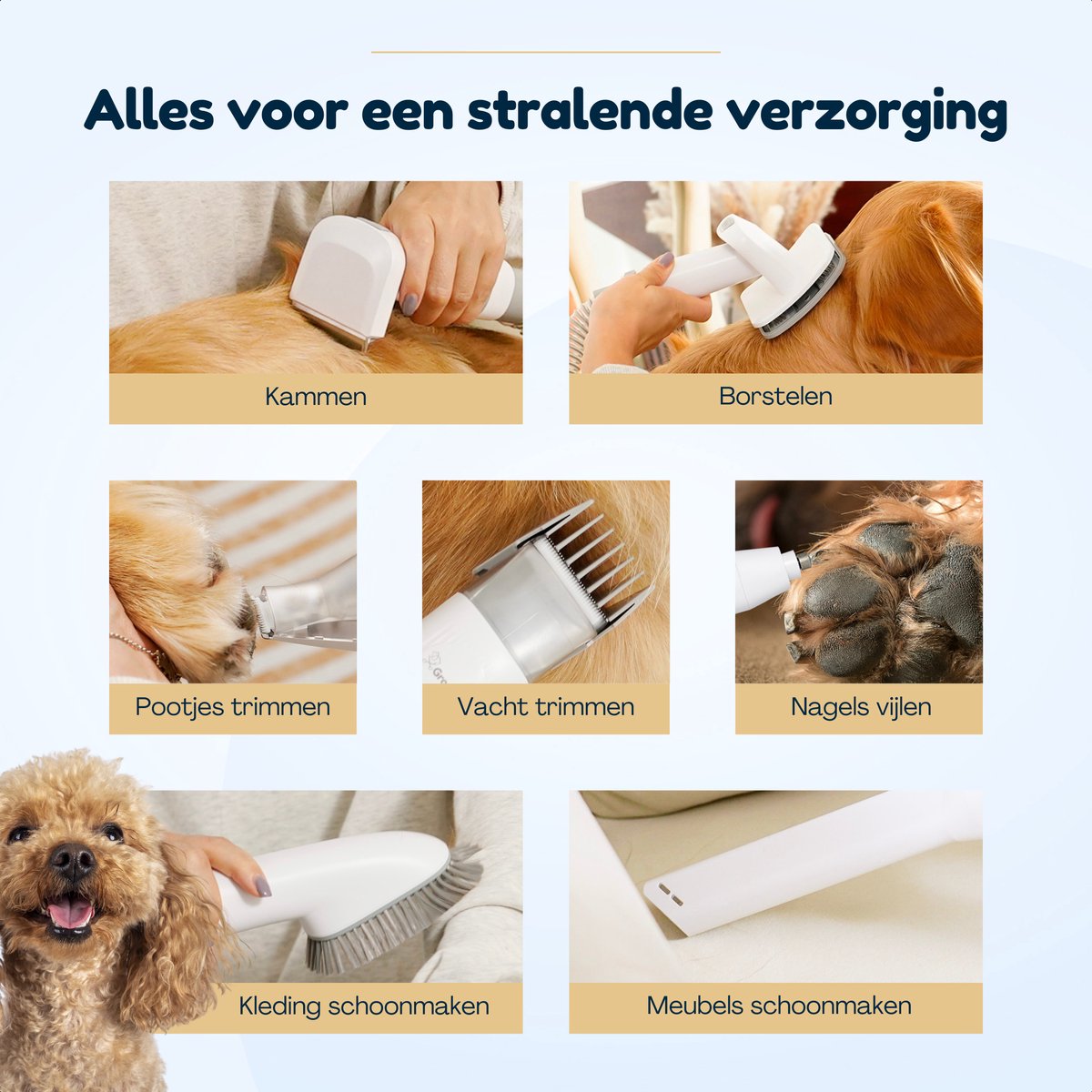 Hondentondeuse Met Stofzuiger - 20-Delig - 1,5L Opvangbak - Hondentrimmer Tondeuse - Honden Tondeuse - Honden Trimset - Incl. Video & E-book - Groomzo — afbeelding 4