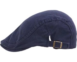 Flatcap Katoen Donkerblauw - Blauwe platte pet met gesp - Verstelbaar - Mannen/Vrouwen