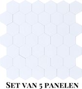 Wallways Wandpanelen - Plaktegels - Set van 5 Tegels - Tegelsticker - Zelfklevende Tegels - 4MM dik - Aluminium toplaag - Waterdicht - Krasbestendig - Hittebestendig - 3M Kleeflaag - Hexagon Wit