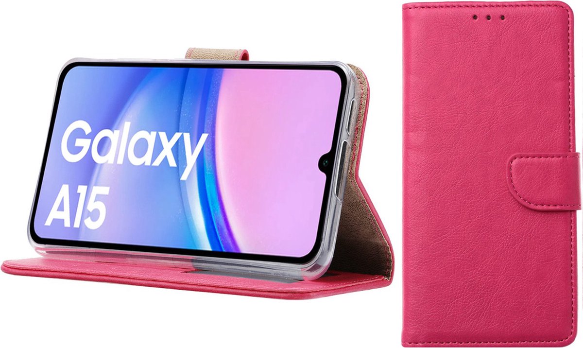 Bixb Hoesje Geschikt voor Samsung Galaxy A15 – portemonnee bookcase met pasjeshouder - Roze