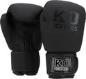 Zwarte bokshandschoenen, stel met glimmend logo 'KO FIGHTERS'.