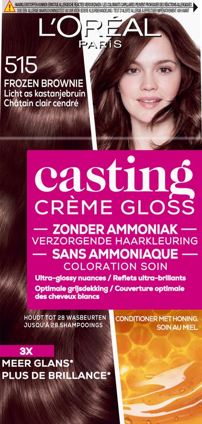 L'Oréal Paris Casting Crème Gloss Licht As Kastanjebruin 515 - Semi-permanente Haarkleuring Zonder Ammoniak