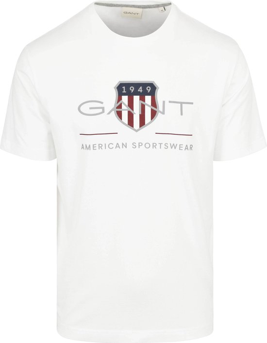 Gant - T-shirt Logo Wit - Heren - Maat XL - Regular-fit