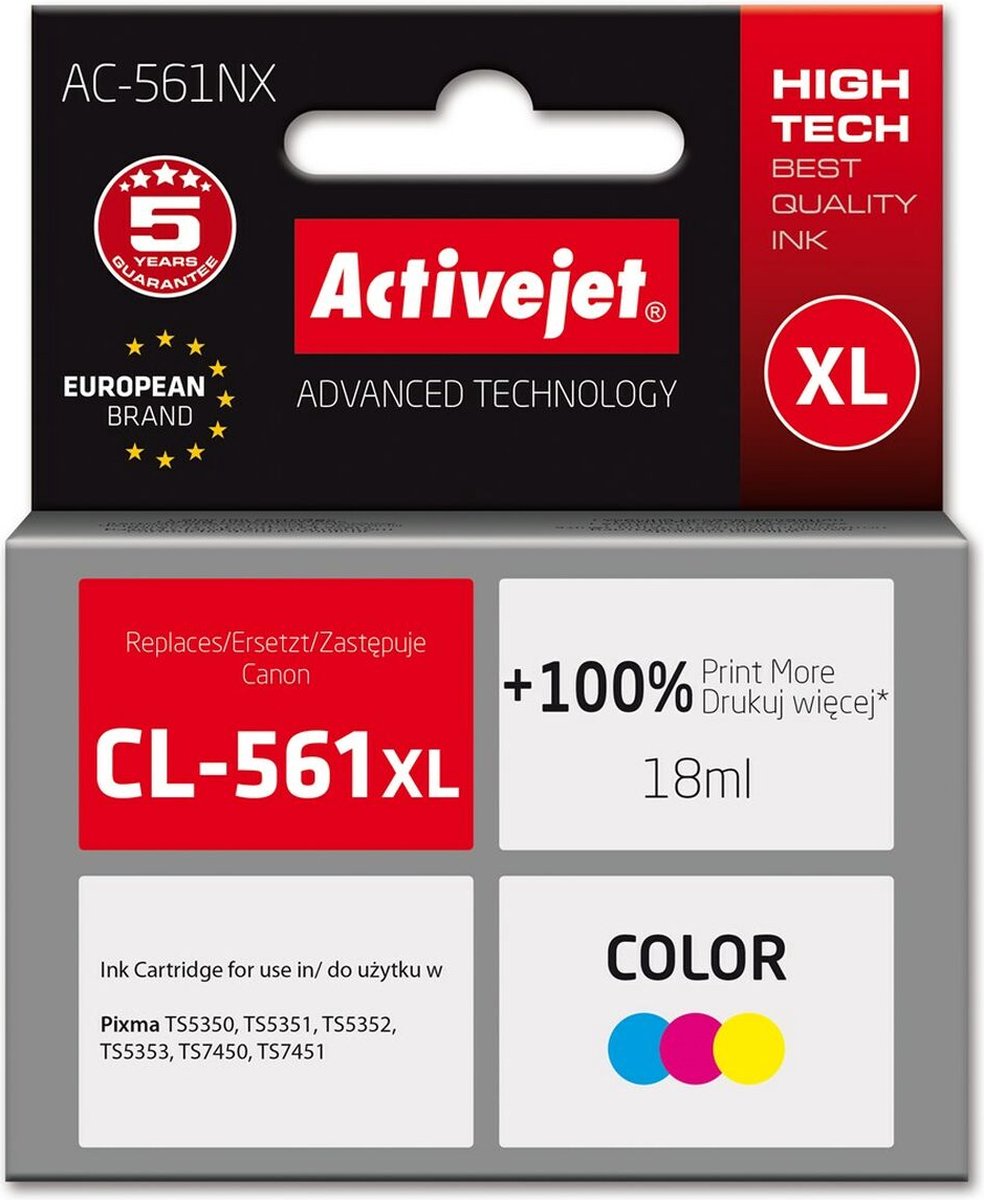 Image of Activejet Supreme - Kleur Inktcartridge - 18ml - Cyan - Magenta - Geel