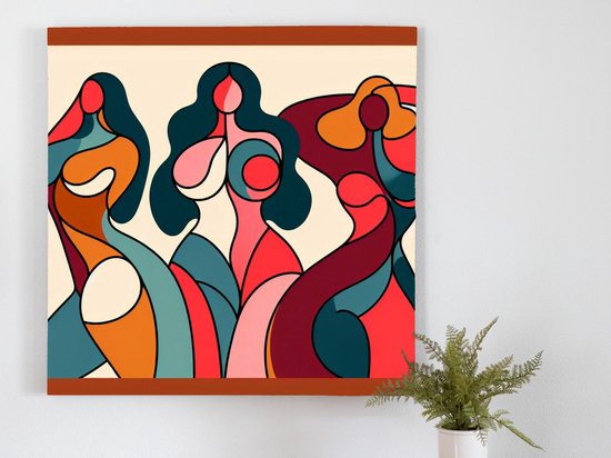 Line art dikke dames schilderij | Vrouwelijke lijnen in kunst: de ronde schoonheid van Dikke Dames | Kunst - 40x40 centimeter op Canvas | Foto op Canvas