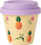 Quy Cup - 90ml Ecologische Reis Beker - Espressobeker “Ananas” met paars Siliconen deksel 7x7x7cm