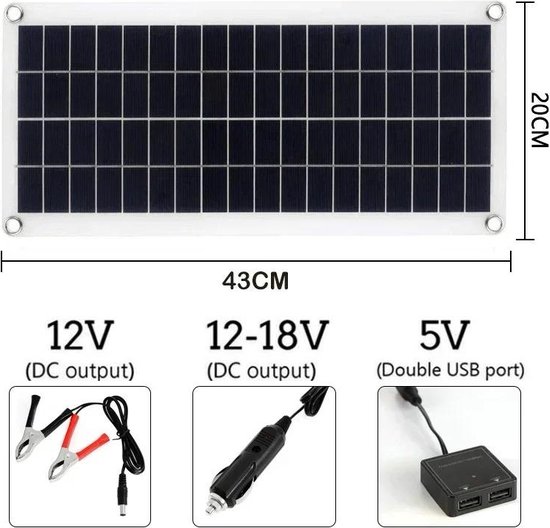 Flexibel Zonnepaneel - 10-15 Watt - 12V - Met 60a Controller - Draagbaar zonnepaneel - 43 x 20 cm Zonnepaneel van Flex — afbeelding 5