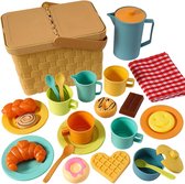 Tea Party Set Picknick Speelgoed - Afternoon Tea Playset met Dessert Picknickmand en Mat - Doen Alsof Spelen Voedsel Geschenken Voor 3 4 5 Jaar Kinderen Peuter Meisjes