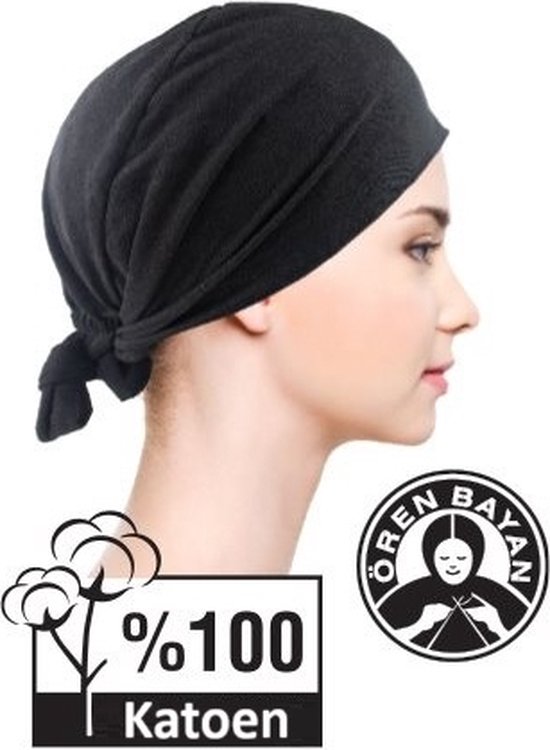 Ören Bayan - Naadloze effen onderkapje - hoofdkapje - Zwart - dubbele laag - Katoen - hijab - moslim