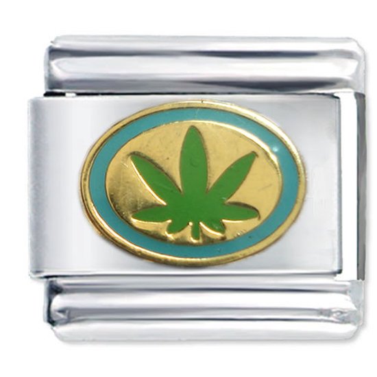 Quiges - Schakel - Bedel - 9mm - charms - Kleurrijk - Cannabis - Geschikt voor - Nomination- armband - Schakelarmband - italy bedels armband