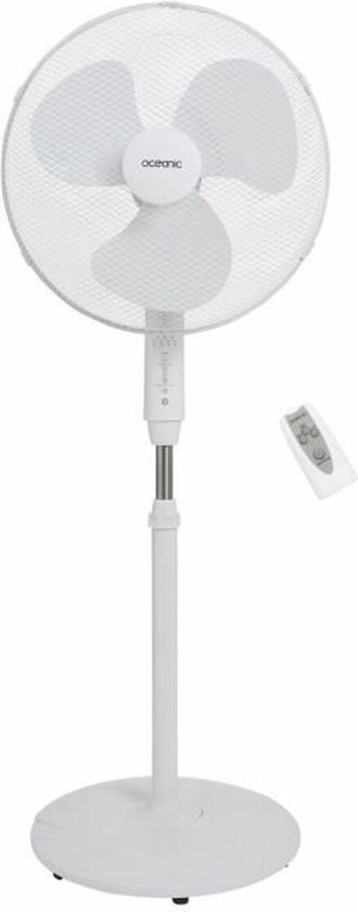 Staande ventilator Oceanic 45W 44cm, 3 snelheden, verstelbaar 125cm, oscillatie, timer, afstandsbediening, wit