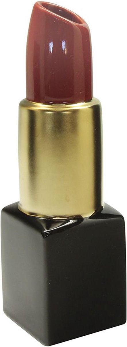 Gilde Handwerk - Vaas - Lipstick - Lippenstift Vaas - Keramiek - Zwart/Goud/Rood - 20x6 cm