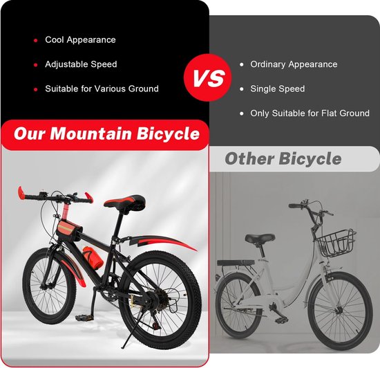 Gran Vida® - Mountainbike - 20 inch - 7 Snelheden - Dubbele Schijfrem - Koolstofstaal - Rood/Zwart — afbeelding 5