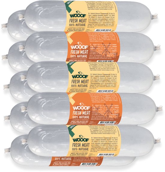 WOOOF verse Kip/Rund worst - 10 stuks - Houdbare Hondenworsten - Gestoomd Vlees - Vers Vlees - Natvoer - 10 x 900 gram