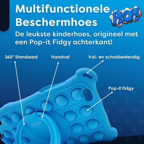 AngelTech Kindertablet PRO MAX - 4+3GB RAM - 64+64 GB - Android 14 - Snelle 8 Inch Kindertablet - Vanaf 3 Jaar - Perfect Voor School - Ouderlijk Toezicht - Ook Voor Volwassenen - 360° Fidgy Beschermhoes - Blauw