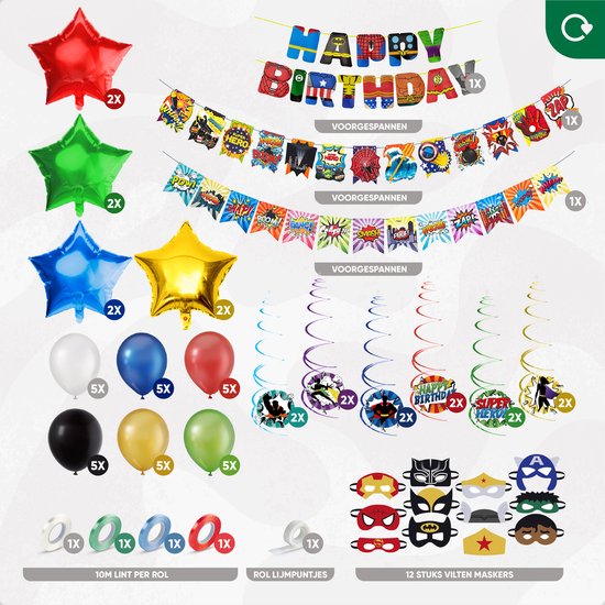 Fissaly 70 Stuks Superhelden Feest Versiering – Kinderfeestje Decoratie – Superheroes Themafeest Verjaardag - Feestje