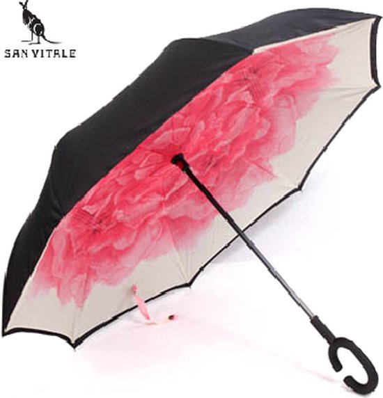 San Vitale® - Unieke reversible Windproof Paraplu - Paraplu opvouwbaar - Paraplu's - Roze Bloem